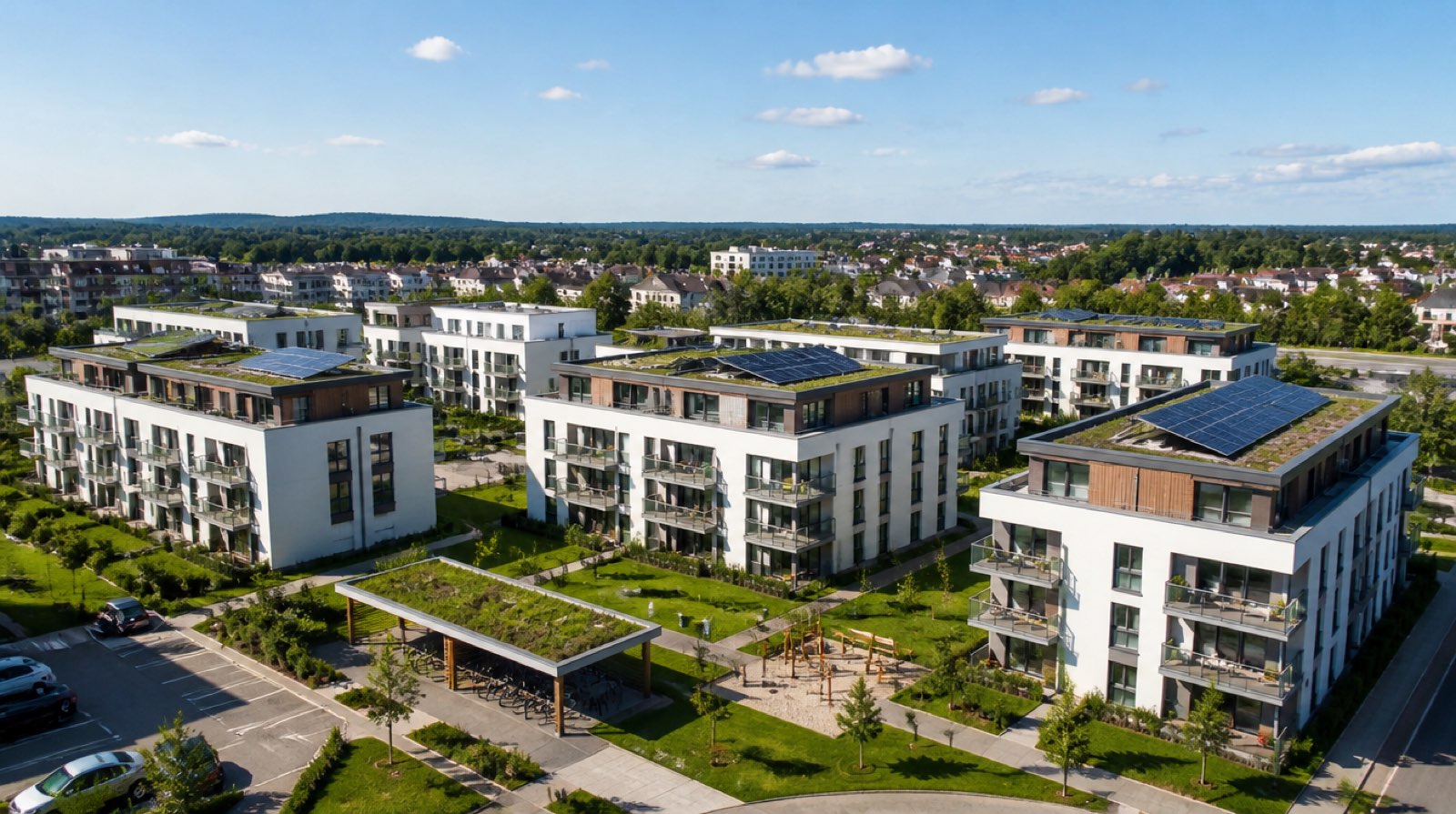 Modernes Wohnquartier aus der Luft